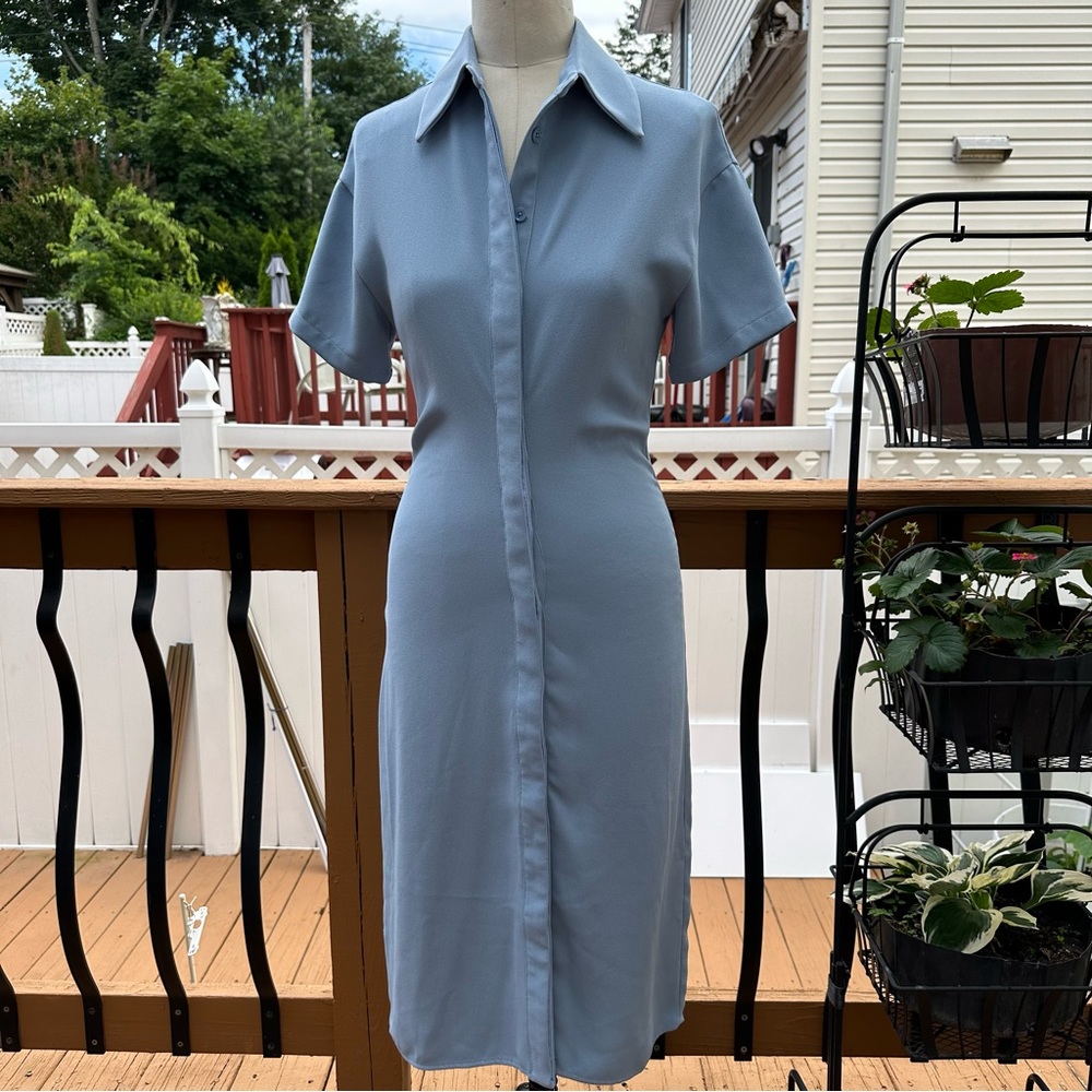 Short Sleeved Blue Midi Dress